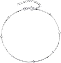 Amberta Women's 925 Sterling Silver Anklet | Women's Summer Jewellery | Adjustable Layered Heart Beads Anklet