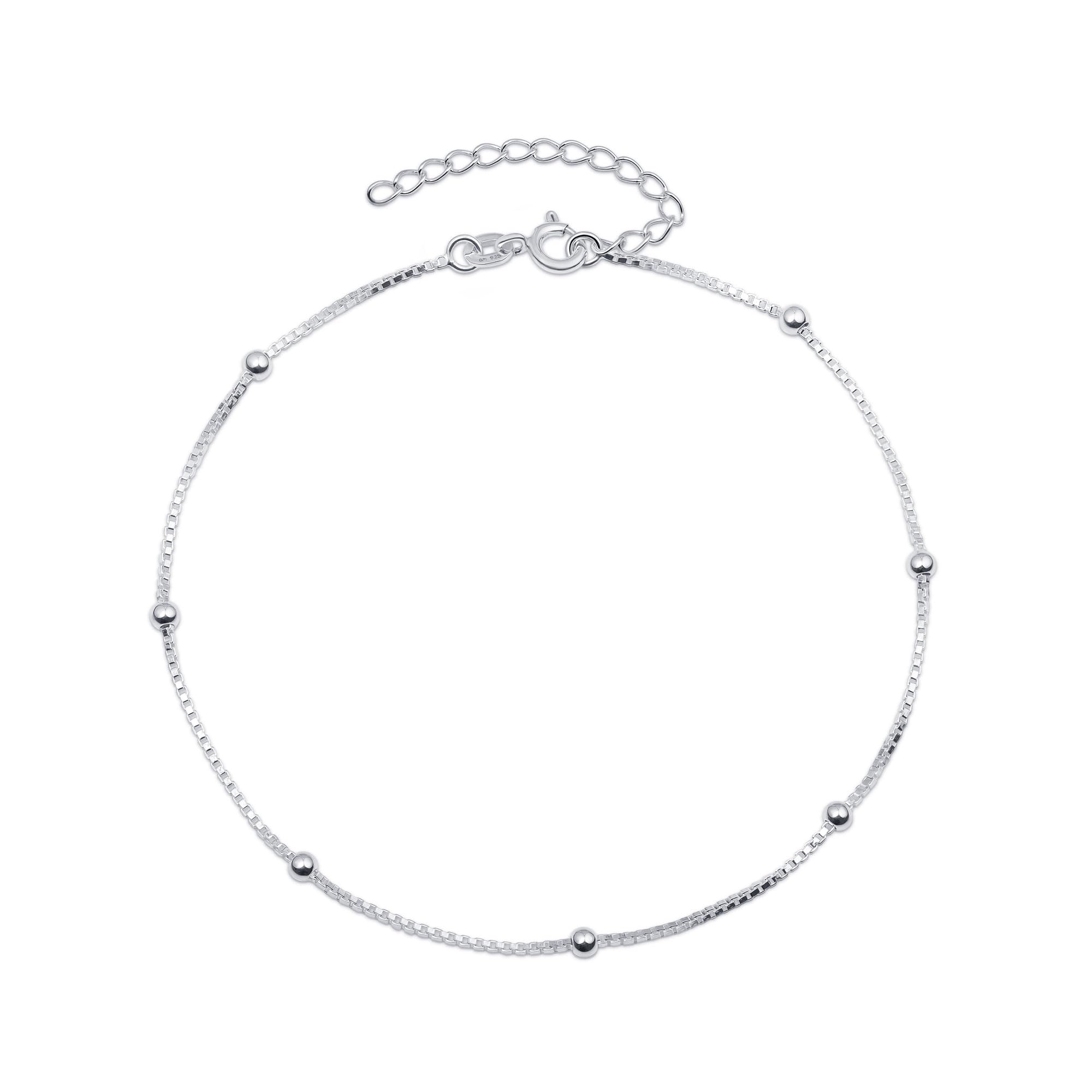 Italian Sterling Silver Anklet for Women 925 | Adjustable Ankle Bracelets for Women Beaded Heart Summer Jewellery-image-43