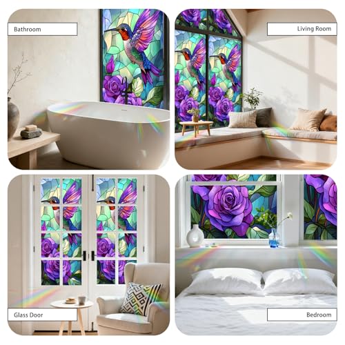 Image of Nuxovilar Hummingbird Rose Glass Pattern Window Film 17.7x39.4 in PVC