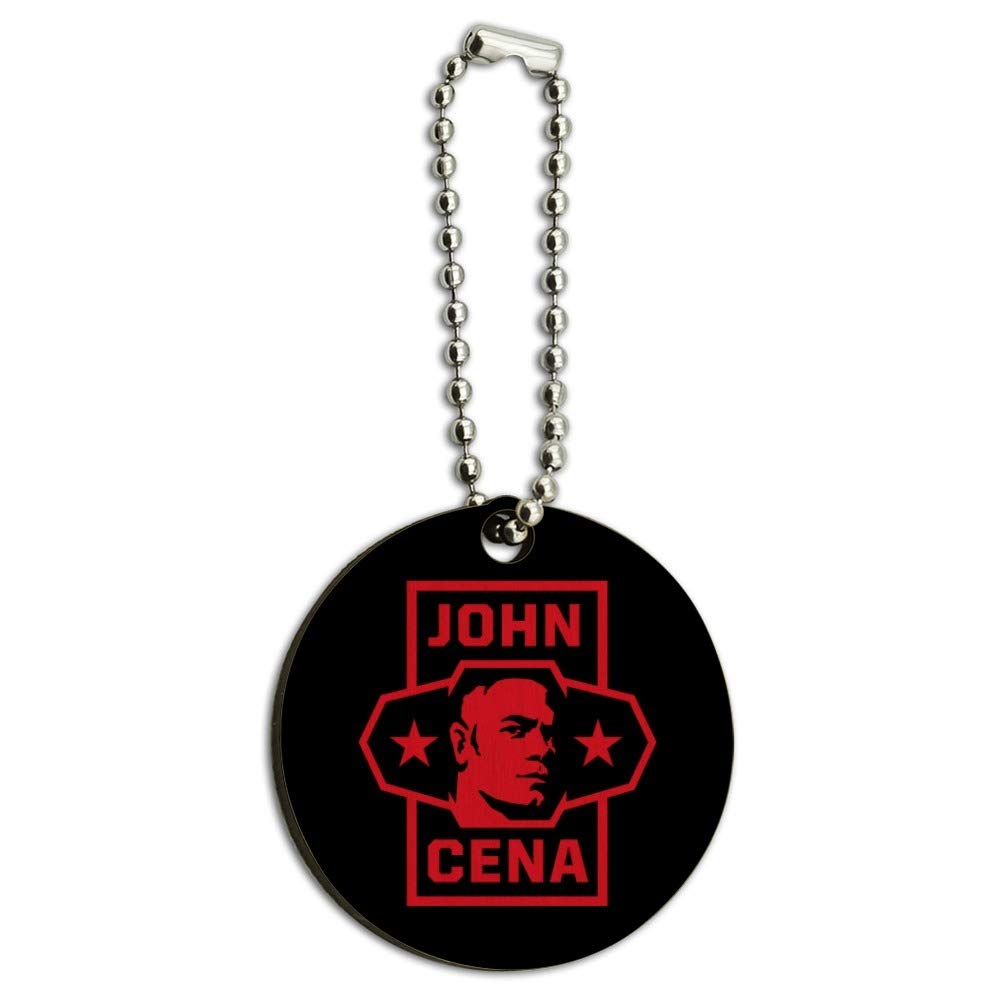 WWE John Cena Star Wood Wooden Round Keychain Key Chain Ring