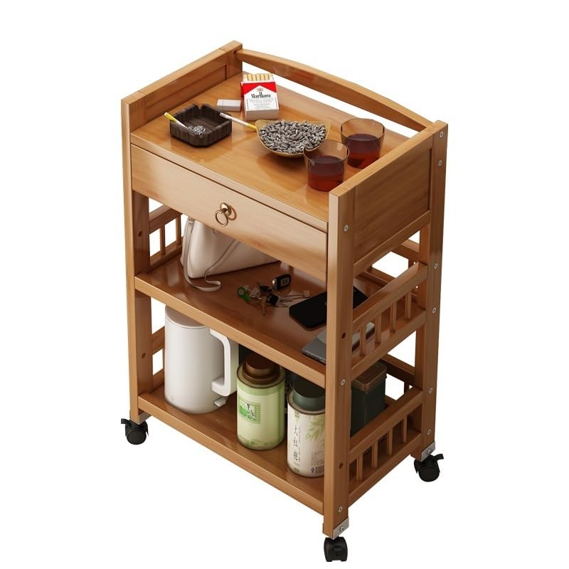 eexbz Sofa Wheeled Movable Trolley Household Wooden Coffee Table Small Apartment Sofa Side Table Tea Rack Multifunctional Storage Rack Sofas for Living Room(50x30x80cm)