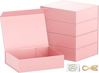 PSHVYM Gift Boxes with Lids, 11.5x7.8x3 In Pink Gift Box for Presents Magnetic Closure for T-Shirts, Gloves, Scarves, Books, Baby Clothes, Clothing Gift Wrap, Contains Card, Ribbon (5PACK)