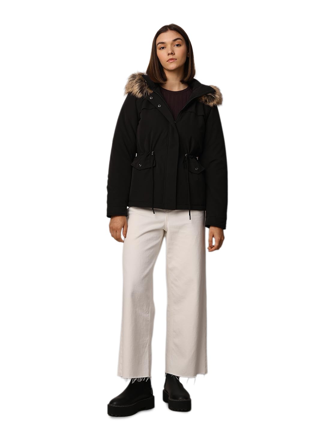 only Women Solid Spread Collar Hooded Single-Breasted Parka Coat-picture-40