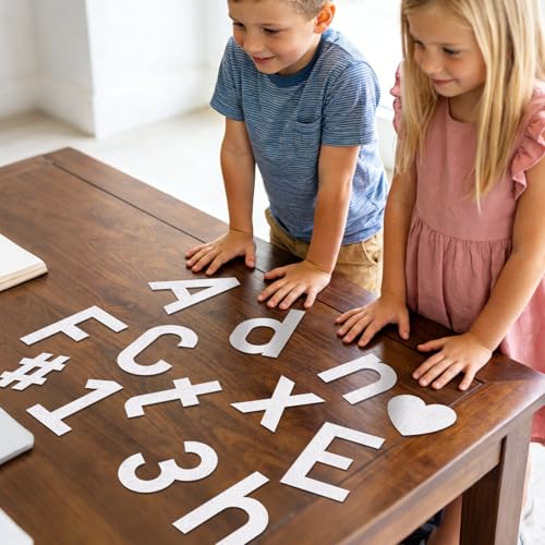 Image of Vuzvuv 295 Pcs Glitter Bulletin Board Letters and Numbers, 4 Inch Classroom Decor with Adhesive Points, Alphabet Cut Outs for School Display (White)