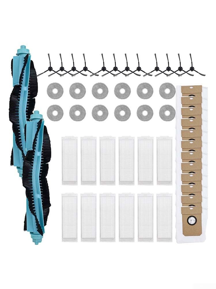 Partes de aspiradora para Cecotec para conga 11090, incluye 2 cepillos principales, 12 cepillos laterales, 12 filtros, 12 paños de fregona, 12 bolsas de polvo de plástico, nailon, microfibra