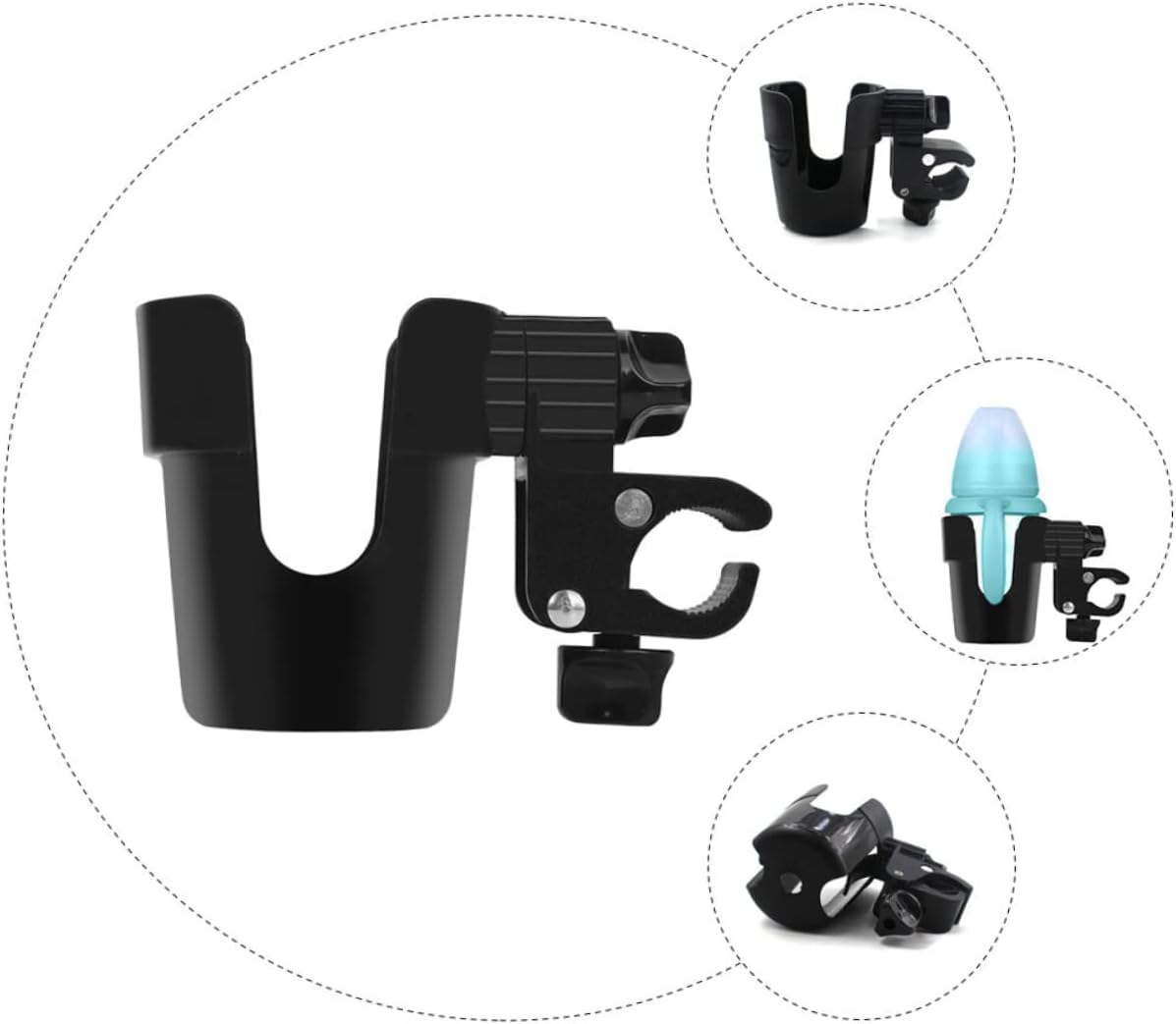 2pcs Clip On Cup Holder for Stroller and Bike Rotatable Water Bottle Holder for Mic Stand Baby Stroller Compatible Baby Bottles and Water Cups