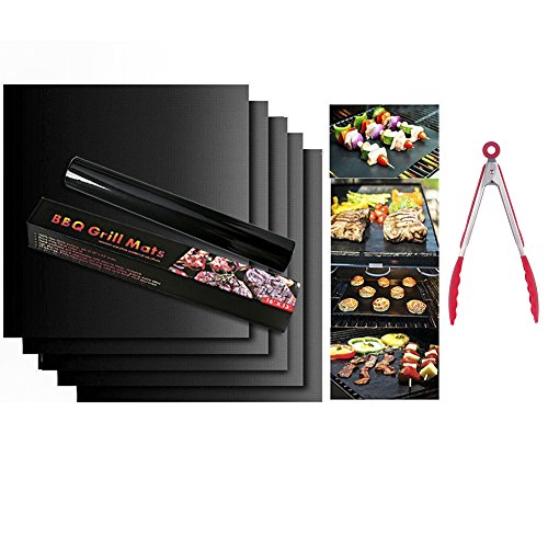 STRLONG Reusable BBQ Grill Mat Set of 3 with BBQ Tongs - Non Stick Oven Liner Teflon Cooking Mats Cool Kitchen Gadgets