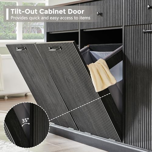 Image of IFBUY Triple Tilt Out Laundry Hamper Cabinet, Trash Can Cabinet, Grey