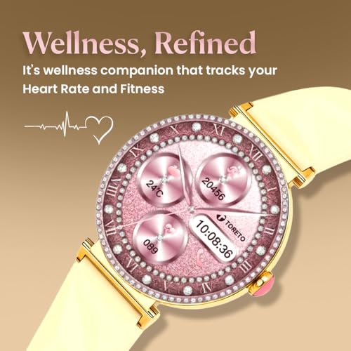 Image of Toreto Allure Women Smartwatch with 1.27 inch IPS Display, Bluetooth Calling, Wireless Charging, Health & Fitness Tracking, IP65 Water Resistant, Smart Notifications - Compatible with HryFine App