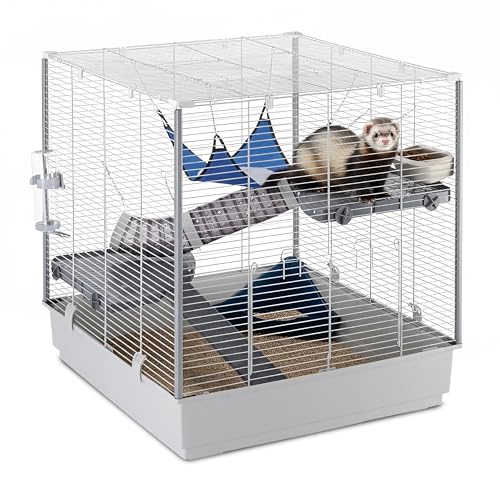 FERPLAST Gabbia Roditori FURET XL per Furetti, Cincillà, in Metallo, Accessori inclusi: Mangiatoia, Beverino, Toilette ad angolo, Amaca, Ripiani, Scaletta, Set Tubi. 80x75xh86,5cm