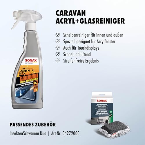 SONAX CARAVAN Acryl+GlasReiniger (750 ml) schonend streifenfreie Sauberkeit für Glas, Fenster aus Acryl & Touchscreen-Displays | Art-Nr. 07384000
