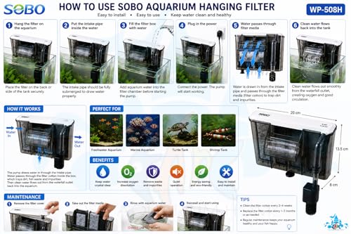 Image of FAH WP-508H Slim Hang on Filter XXL Sobo Power 6.8W Max Flow: 680L /H 2.5Ft to 3.5Ft Aquarium with Adjustable Flow 4 Chambers Silent Filter