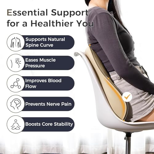 Image of Coverado Lumbar Support Pillow for Car, Ergonomic Memory Foam Back Pillow for Office Chair, Back Cushion for Back Pain Relief, PU Leather Car Lumbar Support for Driving Seat - Beige