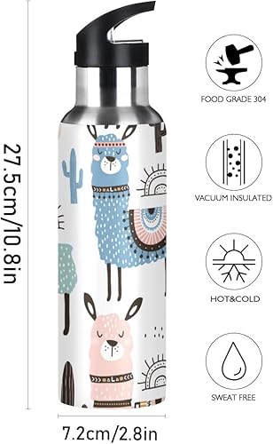 Miniatura 2 de Qilmy Botella de agua deportiva con tapa de pajilla, aislada al vacío, de acero inoxidable, termo de llama, botella de agua de 20 onzas