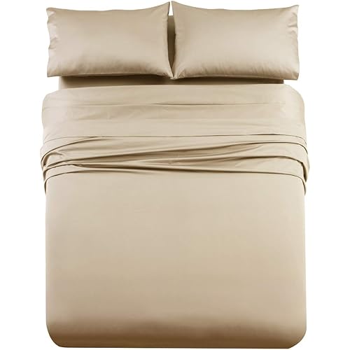 Royal Hotels Luxury Heavyweight 1000 Thread Count 4pc Bed Sheet Set 100% Cotton Material, Cool - Durable, Soft and Breathable Deep Pocket Sheets in California-King Size, Solid Beige/Linen