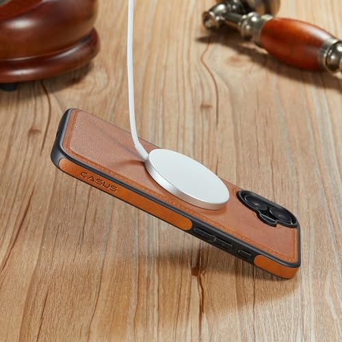 Étui en cuir pour iPhone 16 protégeant le smartphone de 6,1" sans retirer la charge