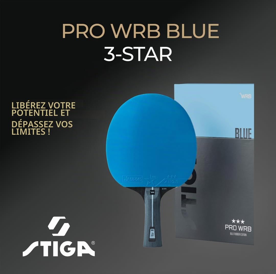 STIGA Raquette de Ping Pong Pro WRB Blue Edition 3 Étoiles Tennis de Table