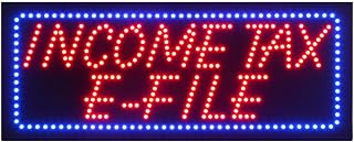 LED Income Tax E-File Sign for Business, Super Bright LED Open Sign for Tax Services, Electric Advertising Display Board for Tax Processing Center Store Storefront Window Wall Decor. 32" X 13"