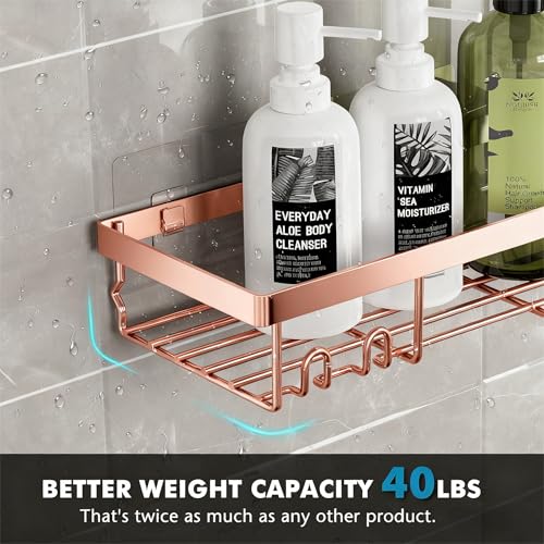 Image of Moforoco Shower Caddy Shelf Organizer Rack, Self Adhesive Black Bathroom Shelves Basket, Home Farmhouse Wall Inside Organization and Storage Decor Rv Accessories, First Camper Apartment Essentials