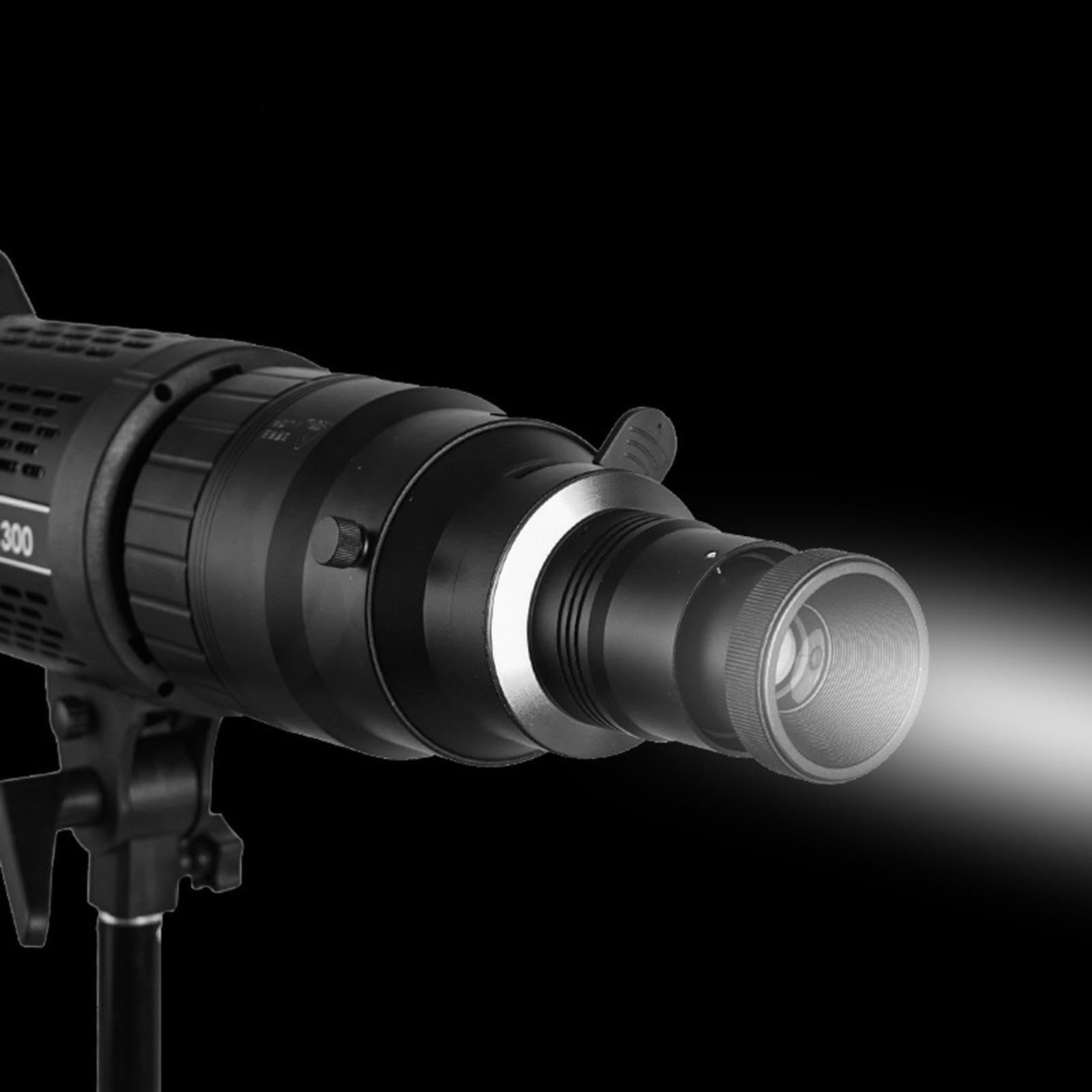 Strobe Video Snoot che offre effetti fotografici unici. Facile installazione per appassionati e professionisti. Snoot ottico conico con lente ottica e 21 gobo.