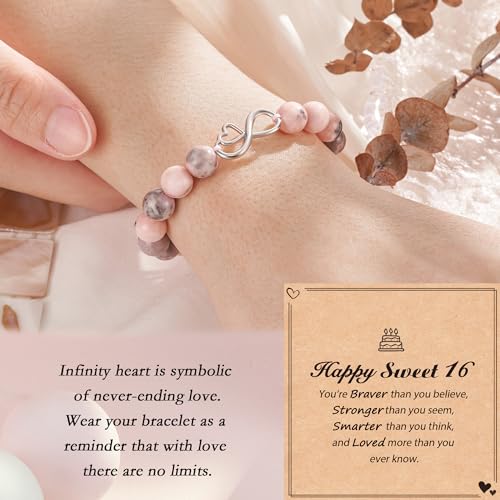4-16 Year Old Birthday Gifts for Teen, Infinity Heart Pink Zebra Natural Stone Bracelet for Teen Daughter Granddaughter Niece Graduation Christmas Gifts for Teens2