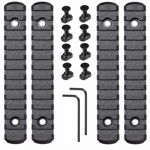 Pecawen 4 Pack Polymer Picatinny Accessory Rail Single Picatinny Rail, 13-13-13-13 Slots Black