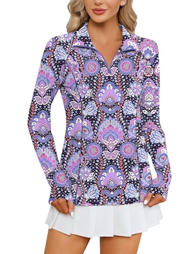 Image of LOMON Women Long Sleeve Shirts Sun Protection 1 /4 Zip Summer Quick Dry Hiking Shirts Quarter Zip Pullover for Women