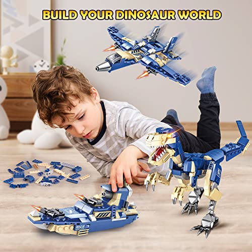 Hogokids Dinosaurs Building Blocks Set - 368 Pieces Dinosaur Figures Building Kit 3 In 1 Velociraptor Ships Plane Dino World Toys For Christmas Birthday Gift 6 7 8 9 10 11 12 Years Old Kids Boys Girls #TOP2