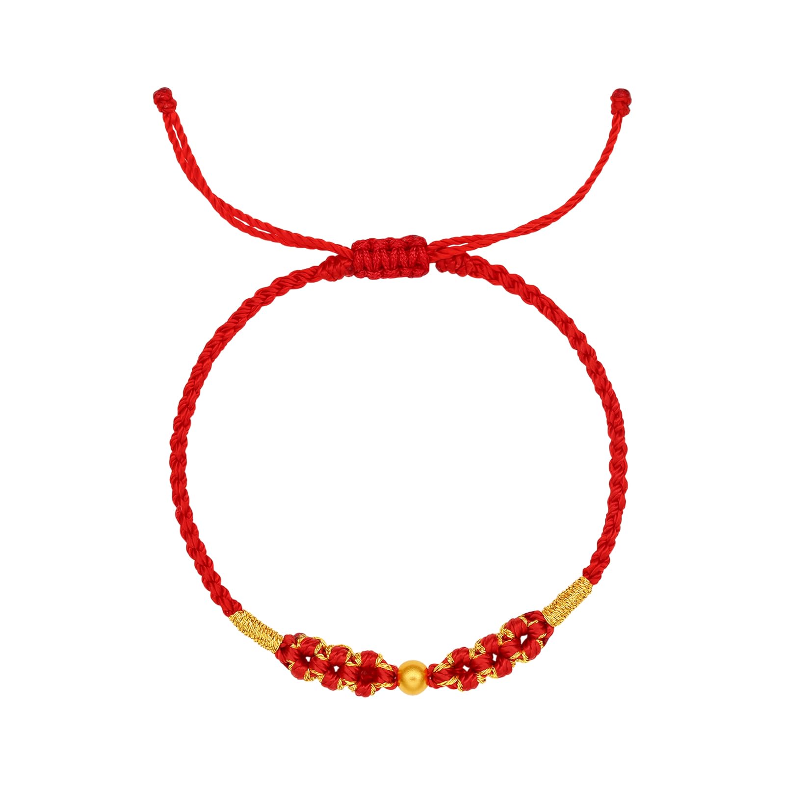 ZHOU LIU FU 24K Gold Armbänder Rot Geflochtene Gelbgold Bead Charm Kordel Armband Schmuck für Damen Ehefrau Mutter Liebhaber Geschenke Geburtstag Jahrestag Valentinstag 22cm A1745647