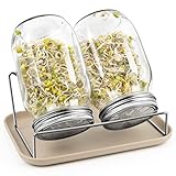 Linkax Germinador de Semillas 1000ML, Kit de 2 Vaso De Germinador con Soporte de Acero Inoxidable y Bandeja, para Germinar Brócoli Alfalfa y Frijol Mungo