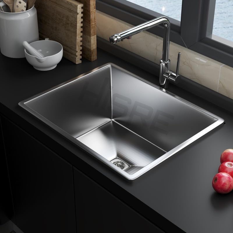 Hisre Stainless Steel Kitchen Sink, 16 x 18 x 9 Inch | Heavy-Duty, Rust-Free & Scratch-Resistant | Deep Bowl Undermount or Drop-In | Modern Kitchen Design, Easy to Clean, Durable & Long-Lasting, photo 3 of 5