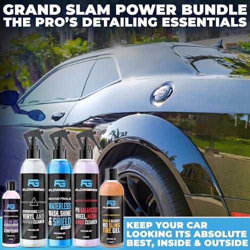 Image of Grand Slam 5-Pack - Waterless Car Wash Detailing Spray, Tire Shine Gel, Scratch Remover, Wheel Metal Rust Cleaner, Interior Cleaner & Protector, 2 Microfiber Towels