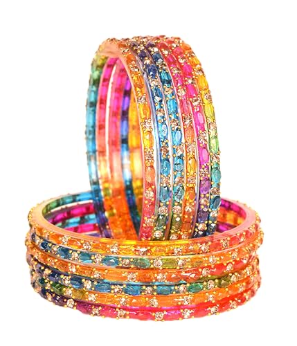 Image of Swara Creations Glass Bangles set for Women | Zirconwork Golden Raindrops Bangles Collection | Ethnic, Festive & Special Occassions(12Pcs)(SKU287)