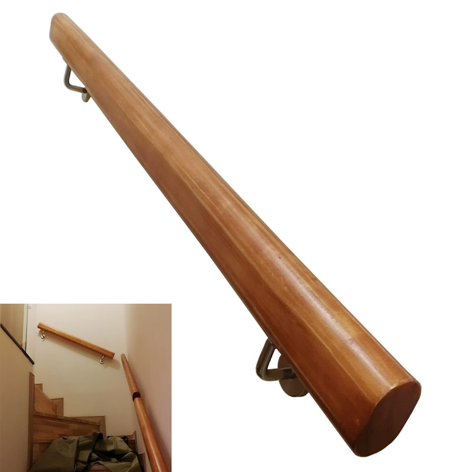 1ft- 20ft Staircase Handrails Solid Wood Stair Handrail Non-Slip Safety Banister Stair Railing Wall Mounted Corridor Support Rod for Indoor Loft Deck(450cm)