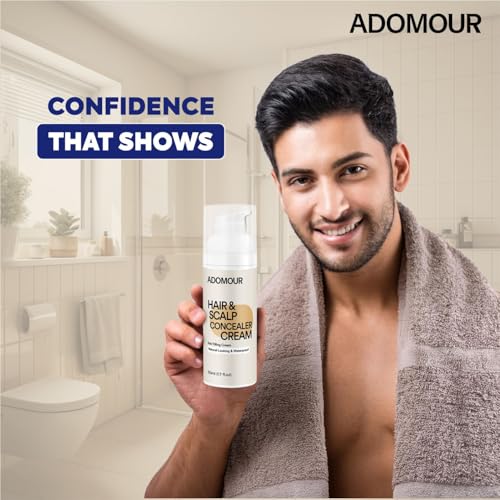 Image of ADOMOUR Hair & Scalp Concealer Cream, 50ml | Covers Grey Roots & Bald Spots Instantly | Sweat Resistant & Stain Proof 24 Hour Formula | Professional & Natural Looking Hair Coverage | For Men & Women (Dark Brown)