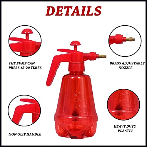 KWEL Garden Pump Pressure Sprayer, Lawn Sprinkler, Water Mister, Spray Bottle for Herbicides, Pesticides, Fertilizers, Plants Flowers 1.2 Liter (Red)