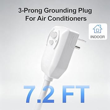 BAOMAIN 7.2FT LCDI A/C Power Cord Replacement, 20 Amp 240V 4800W, NEMA 6-20P Plug, 12/3 AWG Power Supply Cord Leakage Current Detection Interrupter for Air Conditioner, UL Recognized Component, Gray