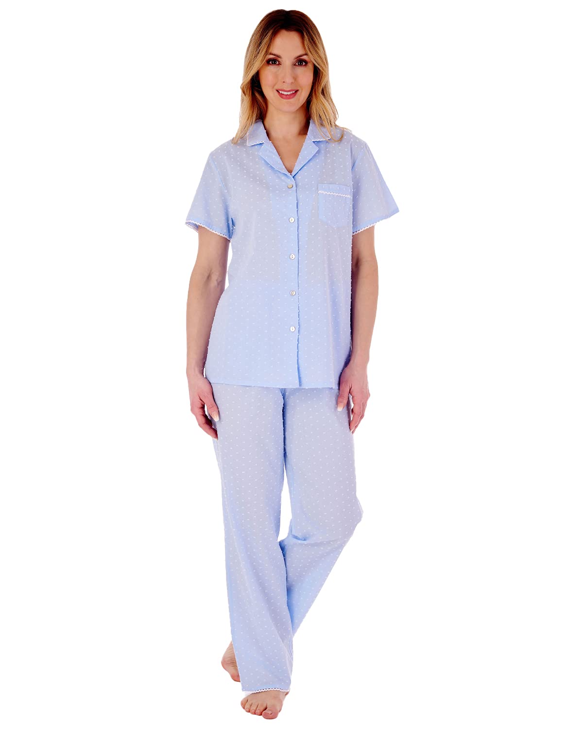 Slenderella PJ77234 Women's Blue Spotted Cotton Pyjama Set 20/22