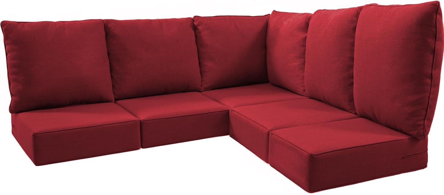 Luxury 24x24x6 Outdoor Cushions for 5-Seat Sectional Sofa Set of 5 - Water-Repellent 11-Piece Patio Cushion Set for Outside Rattan Wicker Loveseat Chair L-Shape Couch - Red/Classic
