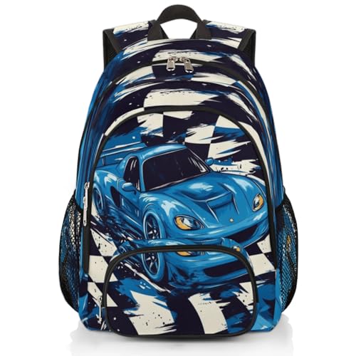 Kids School Backpack for Boys Girls - Lightweight Waterproof Bookbag Elementary Primary School Bag Outdoor for Students College Travel Daypack with Chest Strap 16.7 Inch, Car Racing