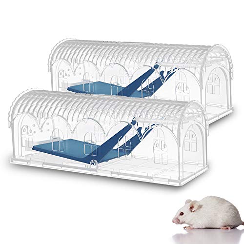 Lightone 2 Pièces Piège à Souris Vivante, Piège à Rat dans la Protection de l'environnement Transparente et Souricière réutilisable pour piège intérieur, extérieur, Cuisine, Jardin (Bleu)