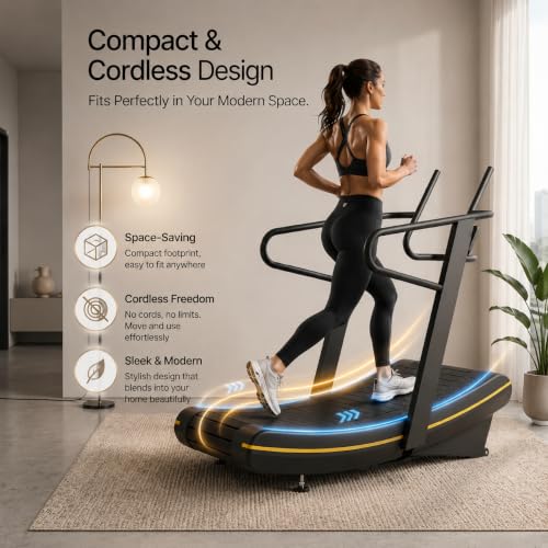 Image of Curved Manual Treadmill - 8-Level Resistance Adjustment & LCD Display, Non-Electric Fitness Equipment for Home /Gym, Cardio & Anaerobic Training