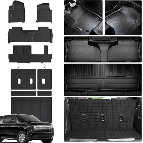 WAYIDSS Floor Mats & Cargo Mat Mat & Backrest Mat for 2021-2026 Chevy Chevrolet Suburban 8 Seats Accessories-2 Row Bench Seat/GMC Yukon XL/Cadillac Escalade esv (Non Short) Car Floor Liners
