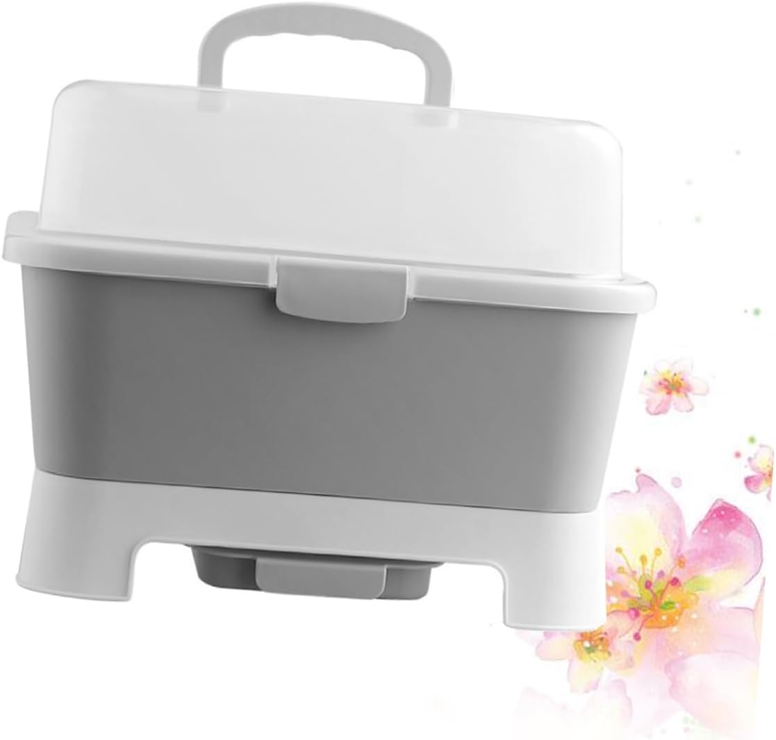 Countertop Storage Box Utensil Holder Draining Holes Organizer Kitchenware Rack Cover (Grey)