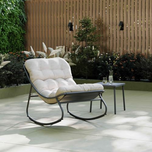 CHARLES BENTLEY Rocking Chair Steel Comfy Weather Resistant UV Protected Anthracite Frame Oatmeal coloured Cushions Deep Filled Cushions Luxury Durable Recliner