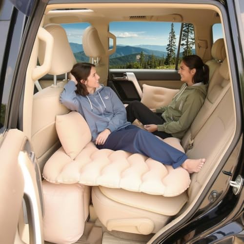 Image of Premium Car Inflatable Bed with Pump & 2 Air Pillows | Quick Inflate Back Seat Mattress | Universal Fit Car Bed for Travel, Camping, Kids, Picnic & Road Trips (Cream)