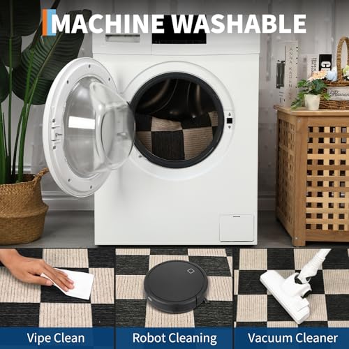 Tapete decorativo negro con diseño a cuadros 5x7 lavable miniatura 4