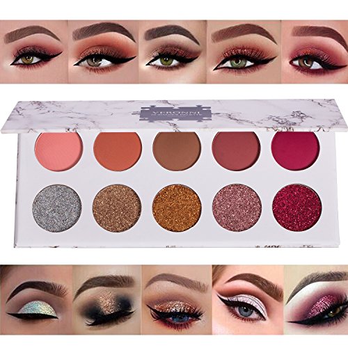 10 Colors Pigmented Pressed Matte + Glitter Eyeshadow Palette - Colorful Natural Mineral Neutral Pink Taupe Dark Brown Silver Gold Glitter(Better with Primer or Glue) Bright Sparkle Shimmer Eye Shadow