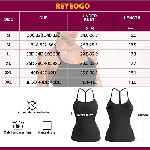 Reyeogo Workout Tops For Women Spaghetti Strap Tank Top With Built In Bra Yoga Camisole (Medium, Black) #TOP6