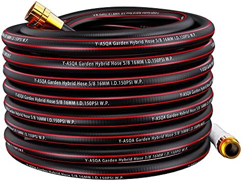 Y-ASQA Garden water hose 25 ft,Commercial Grade Rubber Lead-in Heavy Duty Hose 5/8 in Dia 25 foot 150PSI kink-resistant durable high burst strength hoses
